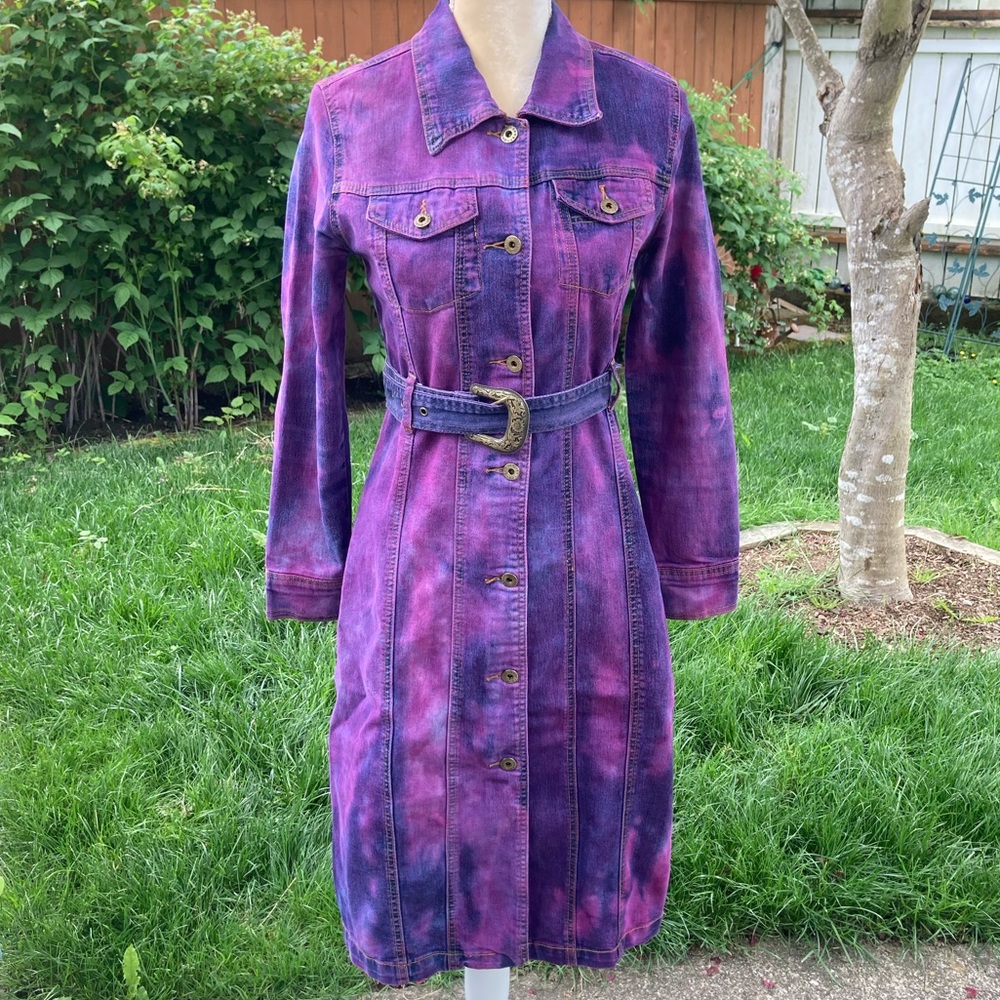 Dyed vintage denim long jean jacket - Picture 3 of 16